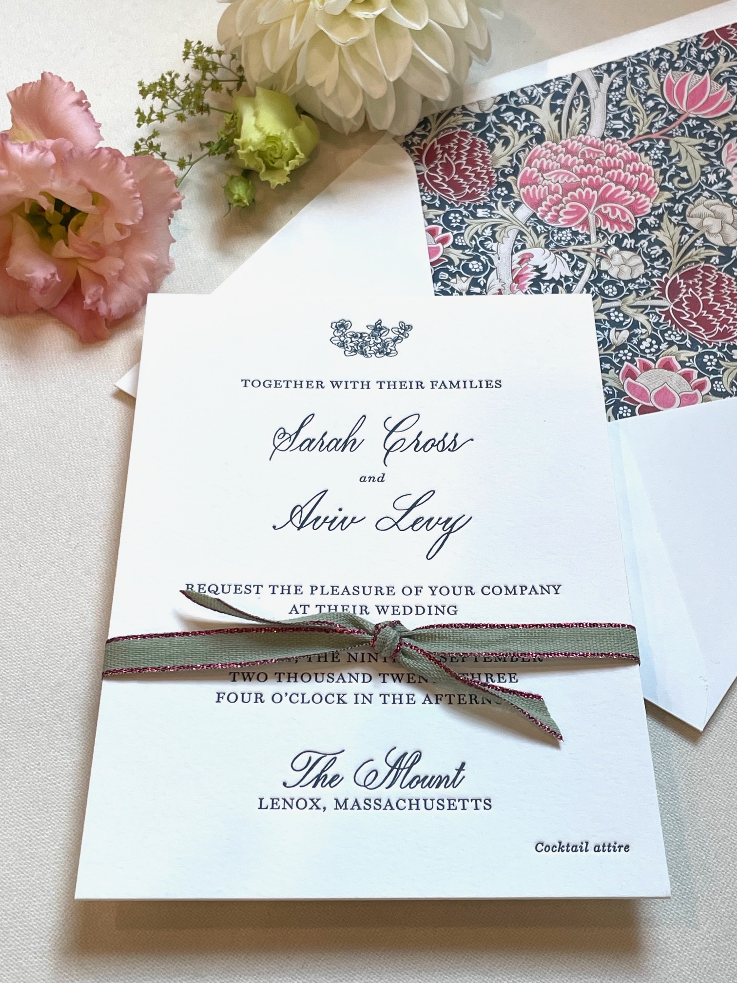 Calligraphy letterpress Boston wedding invitattion